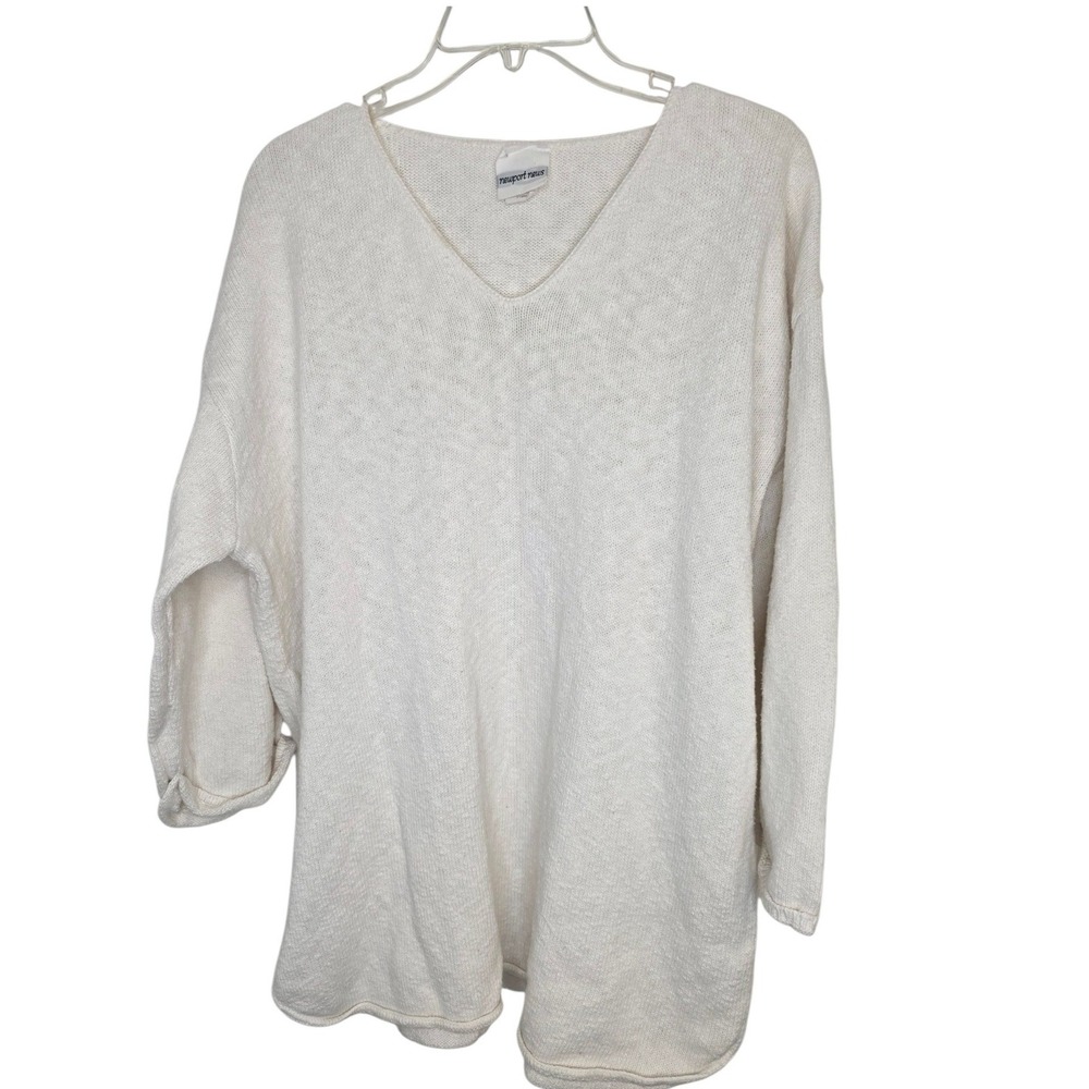 Newport News Cream Oversized V-Neck Knit Sweater Off White Relaxed XL